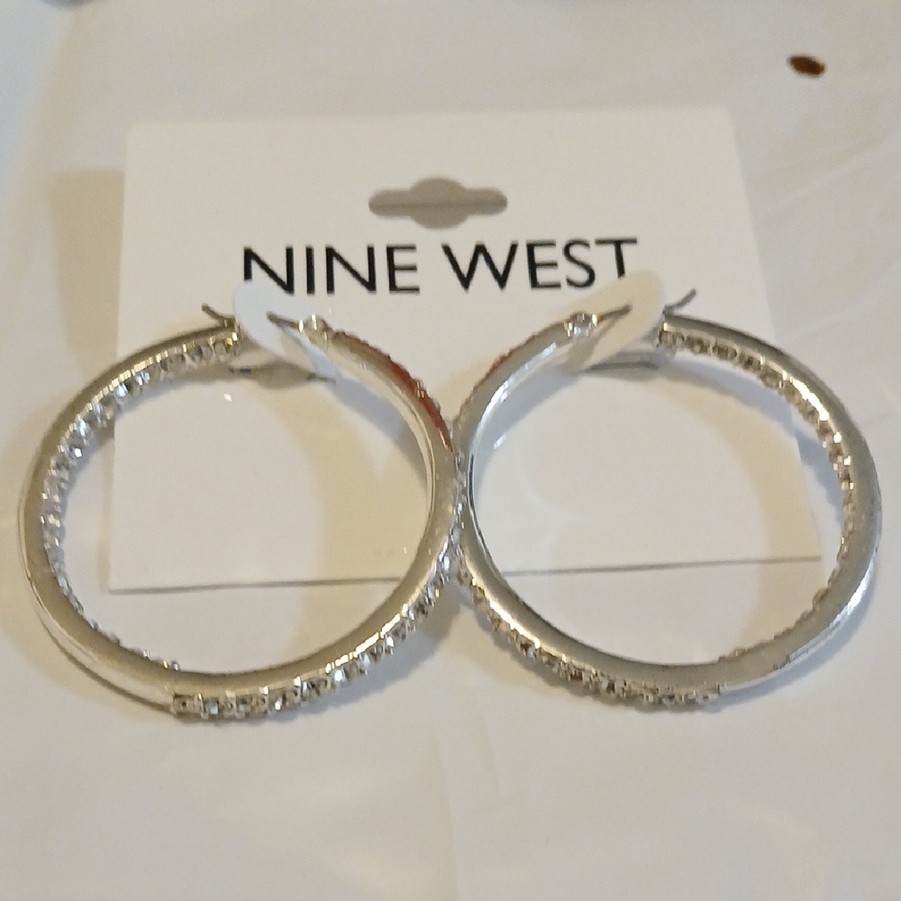 Nine West Silver Elegant Crystal Earrings